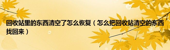 回收站里的东西清空了怎么恢复（怎么把回收站清空的东西找回来）