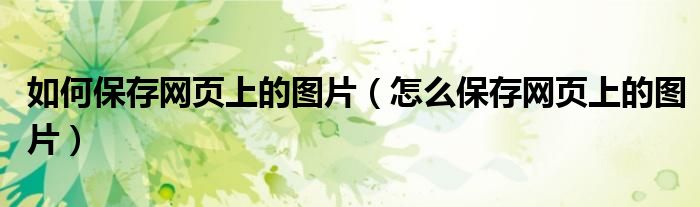 如何保存网页上的图片（怎么保存网页上的图片）
